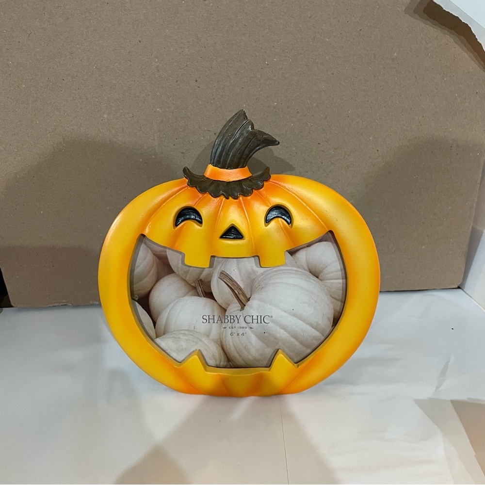 Shabby Chic Halloween Jack O’Lantern Pumpkin Picture Frame Fits 6’’ x 4’’ Photo